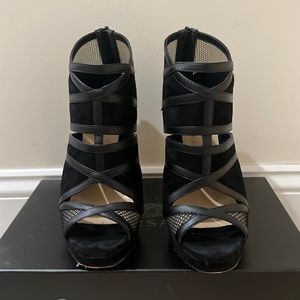 Christian Louboutin Suede Leather and Mesh Heeled Sandals